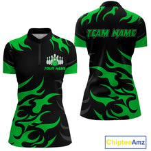 Load image into Gallery viewer, Black and Green Flame Bowling shirts for Women Custom team bowling jerseys, ladies bowling apparel NQS10268