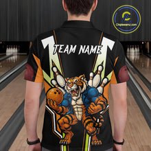 Load image into Gallery viewer, Black and Orange Tiger Bowling Team Polo, Quarter Zip Shirts For Men Custom Tiger Bowling Jerseys NQS11063