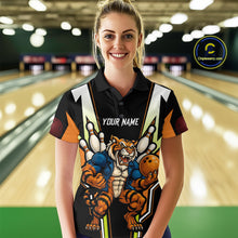 Load image into Gallery viewer, Black and Orange Tiger Bowling Team Polo, Quarter Zip Shirts For Women Custom Tiger Bowling Jerseys NQS11063
