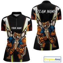Load image into Gallery viewer, Black and Orange Tiger Bowling Team Polo, Quarter Zip Shirts For Women Custom Tiger Bowling Jerseys NQS11063