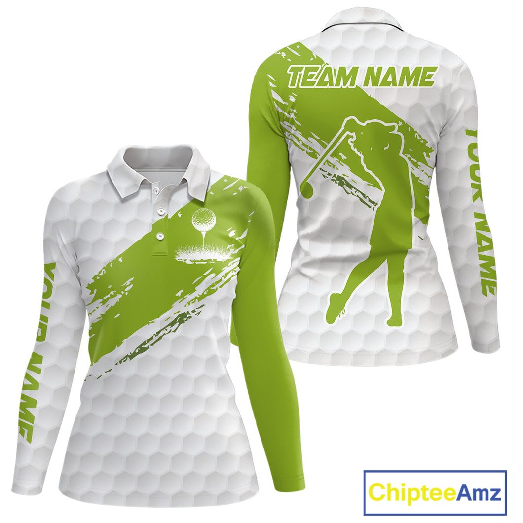 Green and White golf ball pattern Women golf polo shirts custom team womens golf clothes NQS9974