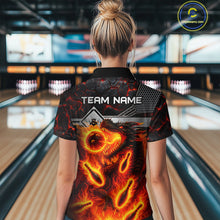 Load image into Gallery viewer, Black And Red Flame Custom Dragon Bowling Shirts For Women, Bowling League Shirts NQS11070