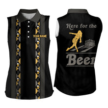 Load image into Gallery viewer, Personalized Black Retro Womens Sleeveless Polo Shirts custom Here for the beer bowling team jerseys NQS9409