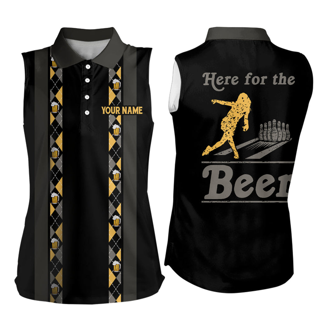 Personalized Black Retro Womens Sleeveless Polo Shirts custom Here for the beer bowling team jerseys NQS9409