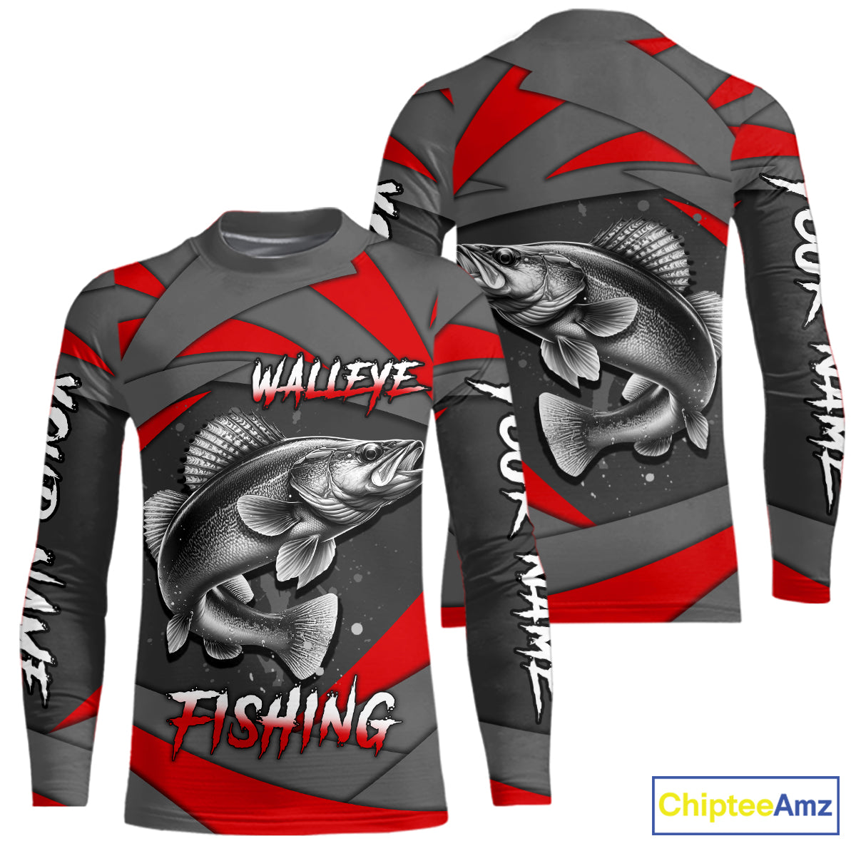 Gray and Red Walleye Fishing Jersey Custom Walleye Fishing Shirt for Team, personalized fishing gifts NQS10899