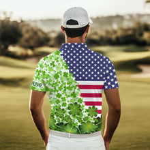 Load image into Gallery viewer, American flag St Patrick day shamrock golf pattern custom Mens golf polo shirts, golf outfits men NQS9580