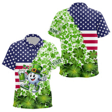 Load image into Gallery viewer, American flag St Patrick day shamrock golf pattern custom Kid golf polo shirt, Kid golf outfits NQS9580