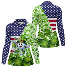 Load image into Gallery viewer, American flag St Patrick day shamrock golf pattern custom Women golf polo shirts, golf outfits ladies NQS9580