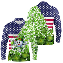 Load image into Gallery viewer, American flag St Patrick day shamrock golf pattern custom Mens golf polo shirts, golf outfits men NQS9580