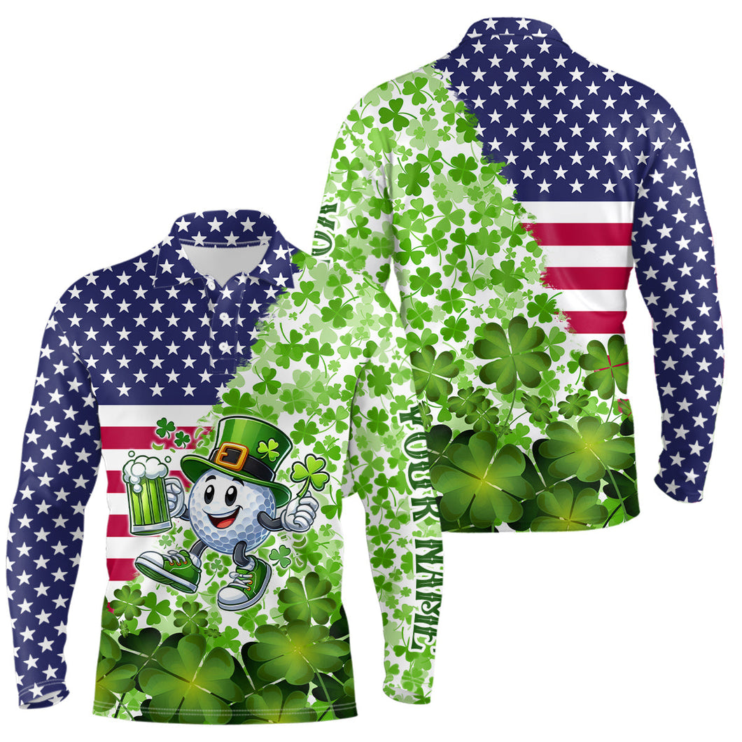 American flag St Patrick day shamrock golf pattern custom Mens golf polo shirts, golf outfits men NQS9580