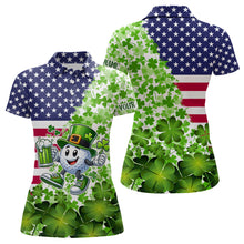 Load image into Gallery viewer, American flag St Patrick day shamrock golf pattern custom Women golf polo shirts, golf outfits ladies NQS9580