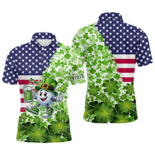 Load image into Gallery viewer, American flag St Patrick day shamrock golf pattern custom Mens golf polo shirts, golf outfits men NQS9580