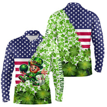 Load image into Gallery viewer, American flag St Patrick day shamrock pattern custom Team Bowling Polo, Quarter Zip shirt for Men NQS9581