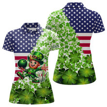 Load image into Gallery viewer, American flag St Patrick day shamrock pattern custom Team Bowling Polo, Quarter Zip shirt for Women NQS9581