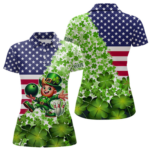 American flag St Patrick day shamrock pattern custom Team Bowling Polo, Quarter Zip shirt for Women NQS9581