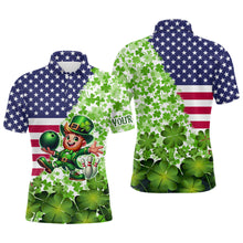 Load image into Gallery viewer, American flag St Patrick day shamrock pattern custom Team Bowling Polo, Quarter Zip shirt for Men NQS9581