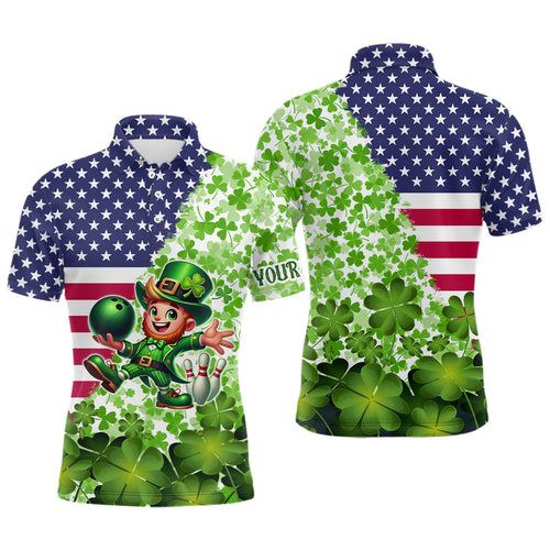 American flag St Patrick day shamrock pattern custom Team Bowling Polo, Quarter Zip shirt for Men NQS9581