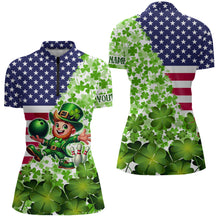 Load image into Gallery viewer, American flag St Patrick day shamrock pattern custom Team Bowling Polo, Quarter Zip shirt for Women NQS9581