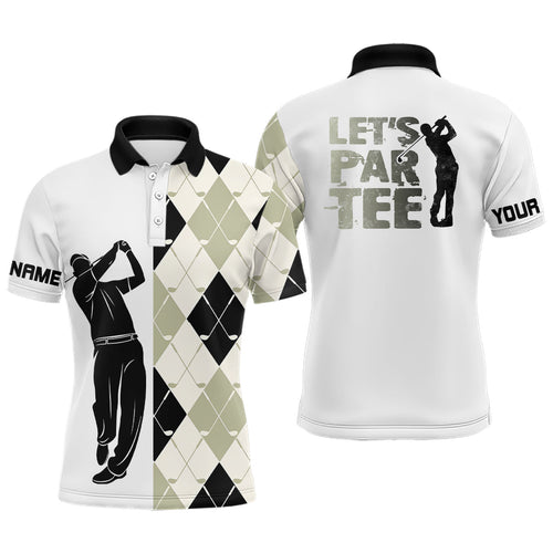 Black and white golf shirt argyle pattern golf clubs custom name Mens golf polo shirt Let's par tee NQS8079