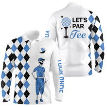 Load image into Gallery viewer, Black and blue argyle pattern Mens golf polo shirts custom Let&#39;s par tee skull golf gifts for mens NQS8081