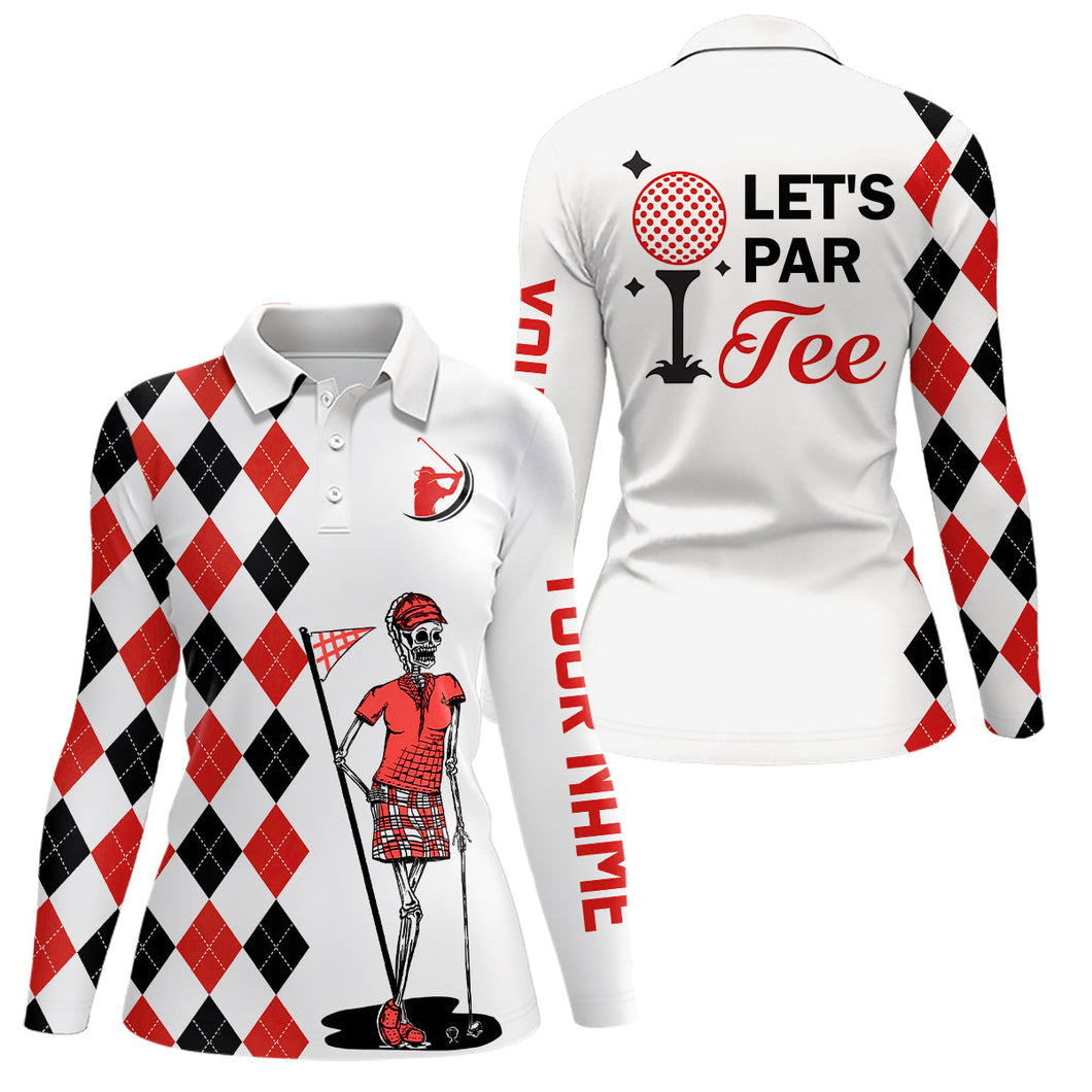 Black and red argyle pattern Women golf polo shirts custom Let's par tee skull golf gifts for ladies NQS8080