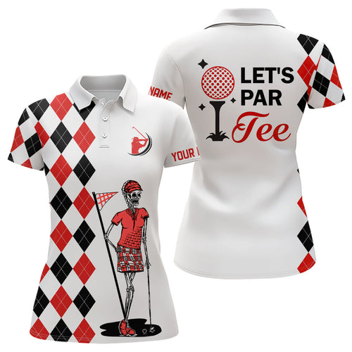 Black and red argyle pattern Women golf polo shirts custom Let's par tee skull golf gifts for ladies NQS8080