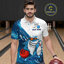 Load image into Gallery viewer, White and Blue Camo Shark Bowling polo, quarter zip shirts for Men Custom funny bowling team shirts NQS10280