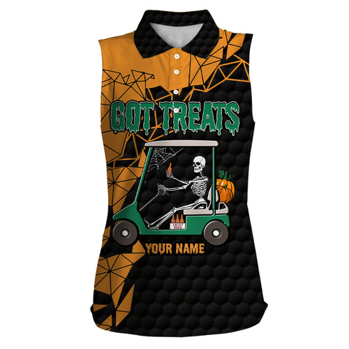 Black orange Halloween golf skull Womens sleeveless golf polo shirts custom got treats ladies golf top NQS6174