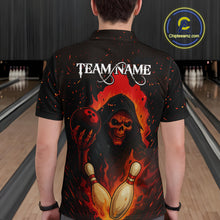 Load image into Gallery viewer, Black and Red Flame Skull Reaper Bowling Shirt For Men Custom Halloween Bowling Team Outfit Jerseys NQS10695