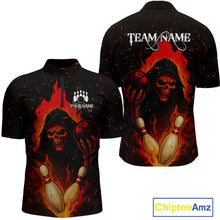 Load image into Gallery viewer, Black and Red Flame Skull Reaper Bowling Shirt For Men Custom Halloween Bowling Team Outfit Jerseys NQS10695