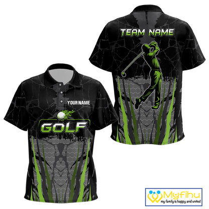 Black Camo Kid golf polo shirts custom golf attire for Kid, golfing gifts | Green NQS9995