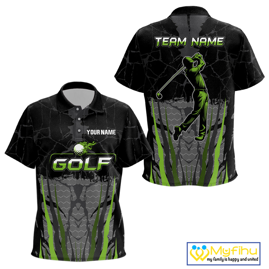 Black Camo Kid golf polo shirts custom golf attire for Kid, golfing gifts | Green NQS9995