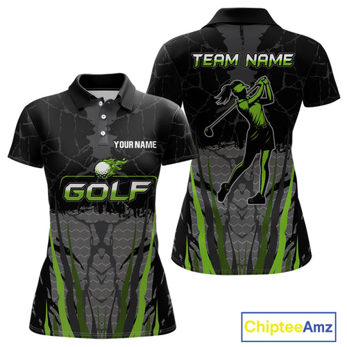 Black Camo Womens golf polo shirts custom golf attire for ladies, golfing gifts | Green NQS9995