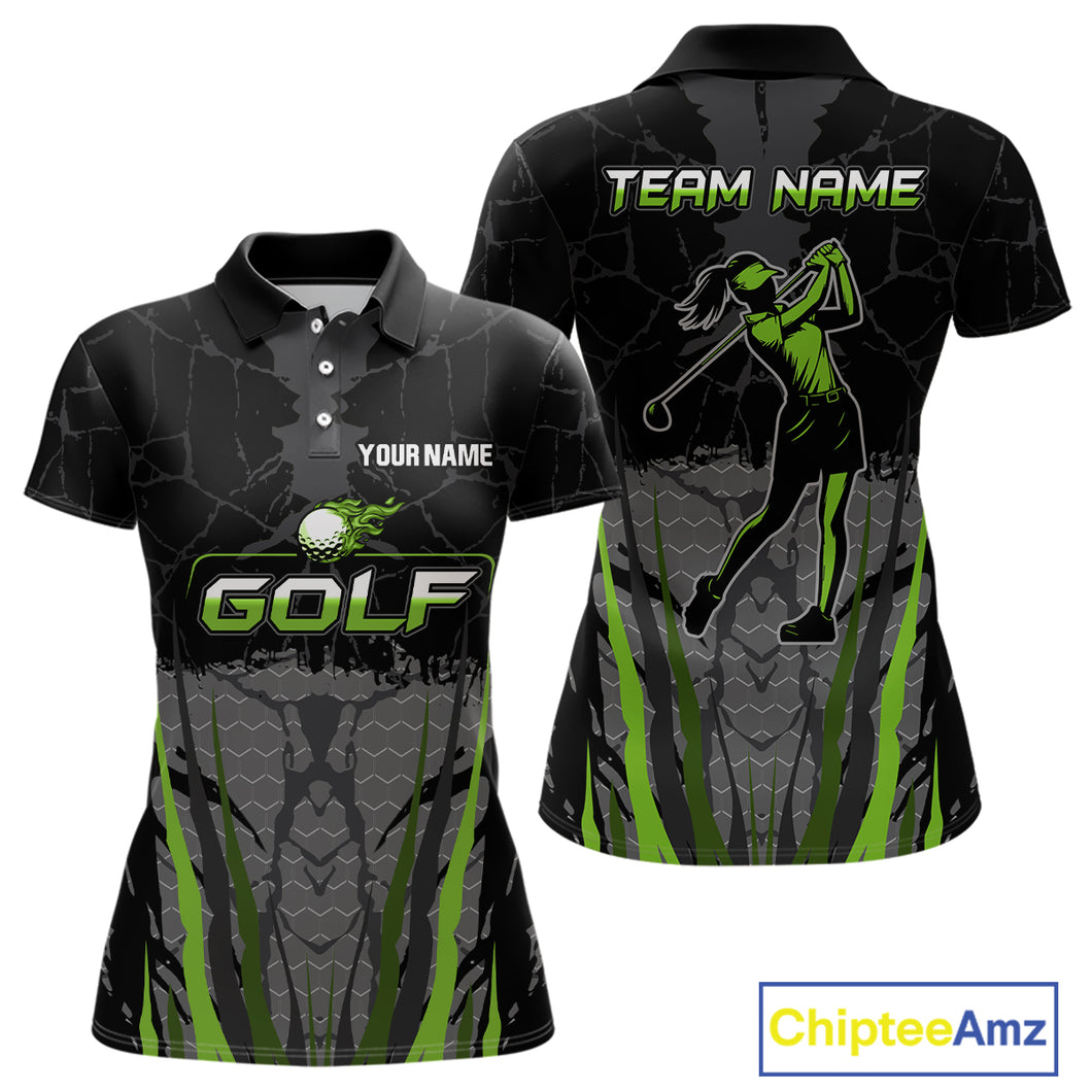 Black Camo Womens golf polo shirts custom golf attire for ladies, golfing gifts | Green NQS9995