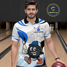 Load image into Gallery viewer, Blue and White Funny Bowling Shirts For Men Custom Team Bowling Polo, 1/4 Zip Jerseys NQS11103