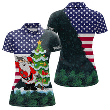 Load image into Gallery viewer, American flag Christmas Santa golf pattern custom Womens golf polo shirts, christmas golf apparel NQS8115
