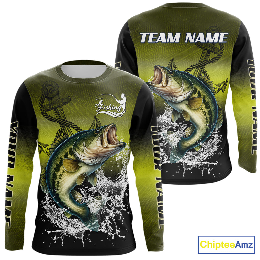 Personalized Largemouth Bass Fishing green scales fishing shirts Custom performance fishing apparel NQS11115