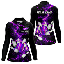 Load image into Gallery viewer, Black and Purple Lightning Bowling Shirts For Women Custom Bowling Team Uniform Bowlers Outfits NQS9597