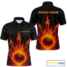 Load image into Gallery viewer, Custom Flame Bowling Polo, Quarter Zip Shirts for Men Custom Team Bowling Uniform NQS10521