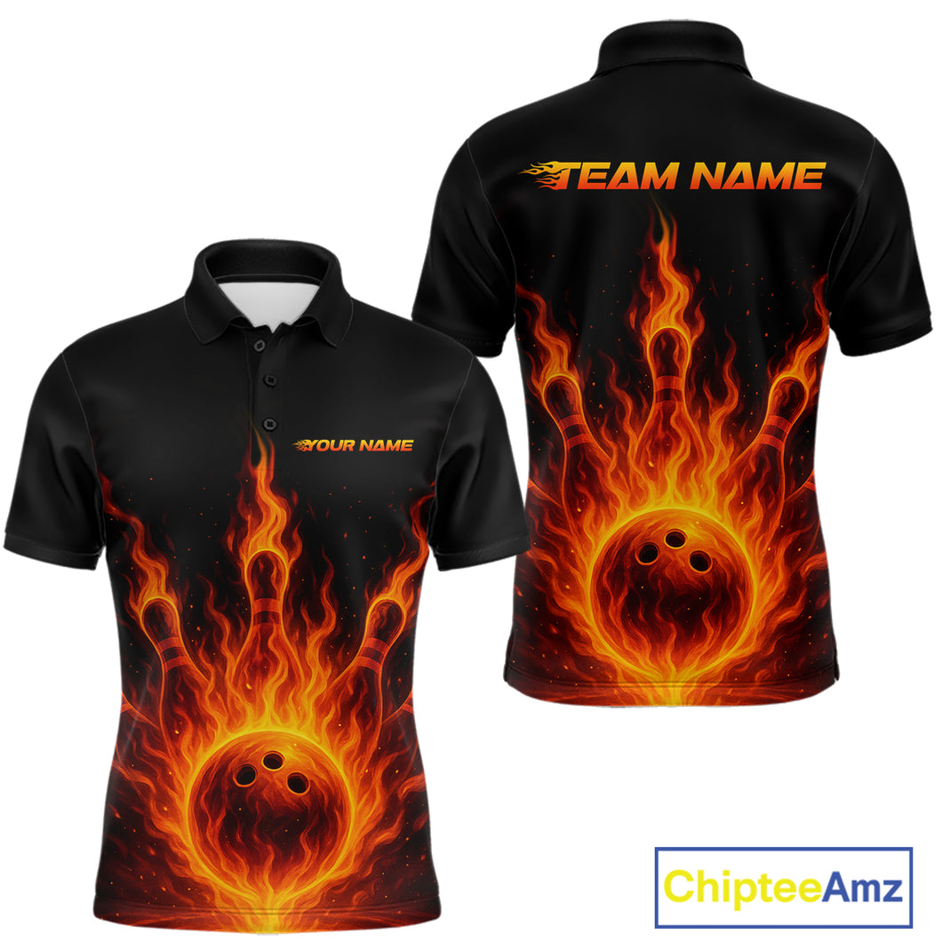 Custom Flame Bowling Polo, Quarter Zip Shirts for Men Custom Team Bowling Uniform NQS10521