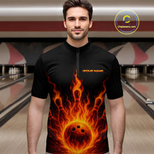 Load image into Gallery viewer, Custom Flame Bowling Polo, Quarter Zip Shirts for Men Custom Team Bowling Uniform NQS10521