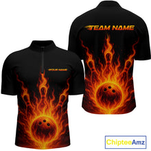 Load image into Gallery viewer, Custom Flame Bowling Polo, Quarter Zip Shirts for Men Custom Team Bowling Uniform NQS10521