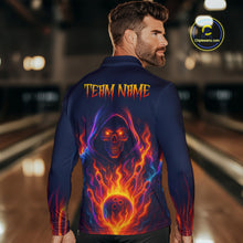 Load image into Gallery viewer, Custom Orange Flame Skull Bowling Shirts for Men Custom Team Bowling Shirts, gift for bowlers NQS10522
