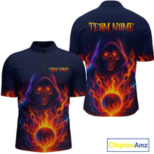 Load image into Gallery viewer, Custom Orange Flame Skull Bowling Shirts for Men Custom Team Bowling Shirts, gift for bowlers NQS10522