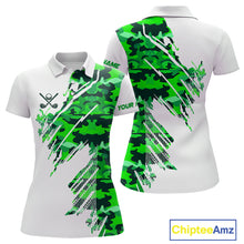 Load image into Gallery viewer, Personalized Women golf polo shirts custom white and green camo ladies golf apparel, golfing gifts NQS10334