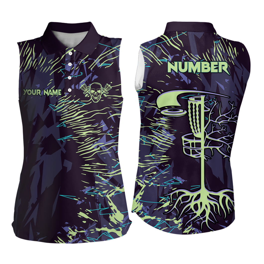 Women sleeveless disc golf polo shirt custom name, number disc golf jersey, disc golf apparel NQS6253