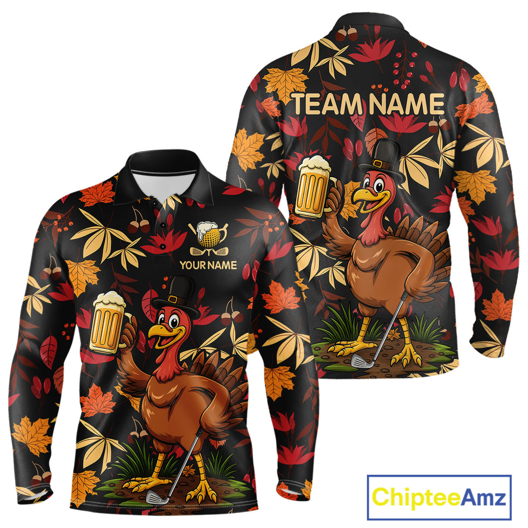 Funny Turkey Golf Beer Thanksgiving golf shirt Custom Funny golf shirts for men, mens golf clothes NQS10964