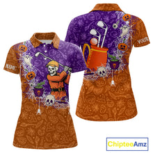 Load image into Gallery viewer, Halloween Skull Playing Golf Women Golf Polo Shirt Custom Halloween golf outfit For Ladies Golf Gifts NQS10340