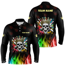 Load image into Gallery viewer, Colorful Flame Skull Bowling Polo, Quarter Zip Shirt For Men Custom Bowling Team League Jerseys NQS8402