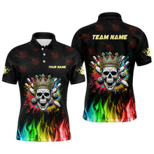 Load image into Gallery viewer, Colorful Flame Skull Bowling Polo, Quarter Zip Shirt For Men Custom Bowling Team League Jerseys NQS8402